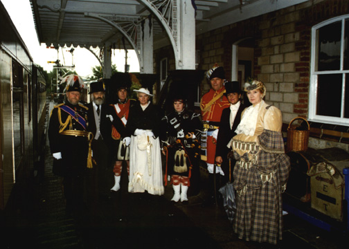  HRH's Prince & Princess of Wales and other Victorians at Colne Valley Steam Railway Victorian Experience for schoolchildren. October 1997. 