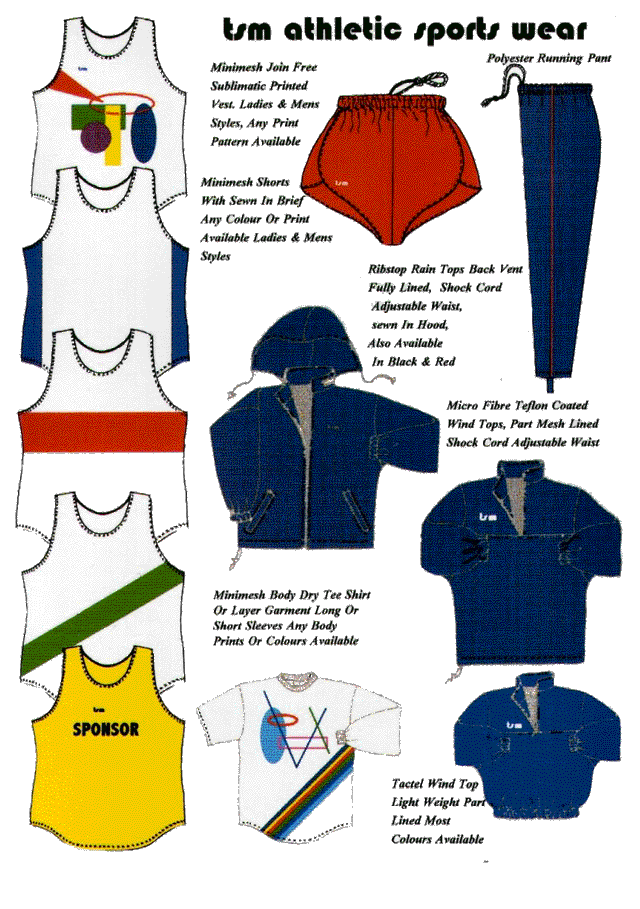 Athletic sportswear and team kits.